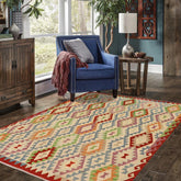 Flat Weave Kilim Antique Navaho Vintage handmade Geometric Kilim Beige Rust Hand-Woven Rectangle 100% Wool Area Rug 6x7